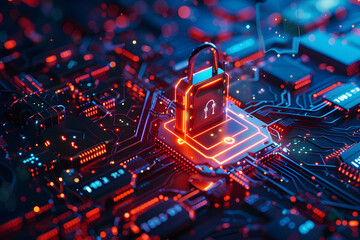 Fototapeta premium Cybersecurity Lock on Processor