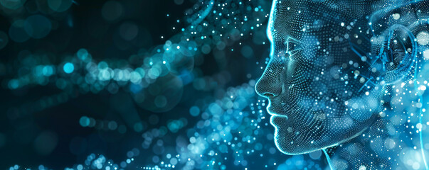 Artificial intelligence, dotted particle array-based abstract art, and a vector-based digital visual interface. The soul of the digital age is technology