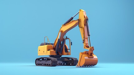 Excavator cartoon style isolated on a blue background
