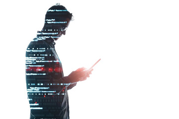 IT Professional Conducting Cybersecurity Analysis isolated on transparent background