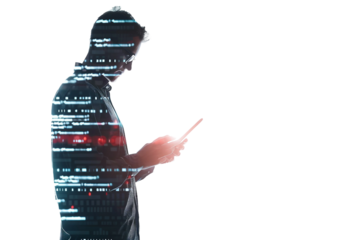 IT Professional Conducting Cybersecurity Analysis isolated on transparent background