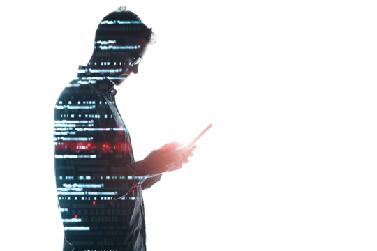 IT Professional Conducting Cybersecurity Analysis isolated on transparent background