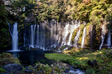 Fantasic view of Shiraito Falls during the morning at Fuji-Hakone-Izu National Park, Shizuoka.