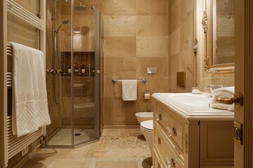 a bathroom with a shower and a sink