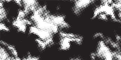 Abstract dotted halftone waves collection. Black and grey digital wavy dot, twisted wave line and halftone gradient pattern.