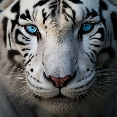 Fototapeta premium Majestic White Tiger with Striking Blue Eyes and Intricate Black Stripes