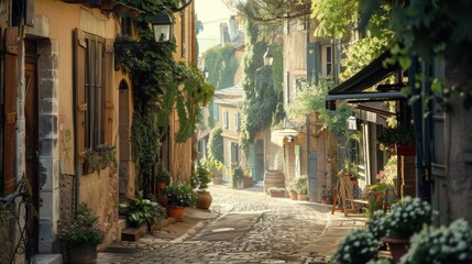 Fototapeta premium Cobblestone Street in a Picturesque European Village