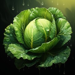 Obraz premium Green Cabbage in Minimalistic Flat Design with Dark Colors