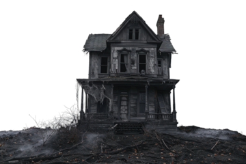 Dark haunted castle in a thunderstorm isolated on transparent background