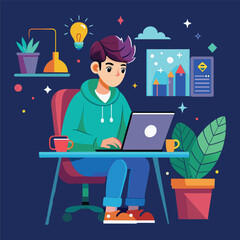 Remote work freelance vector illustration working