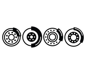 disc brake car automotive icon symbol sign vector design black white color simple modern illustration collection set