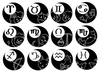 １２星座シンプルアイコン　月とマーク