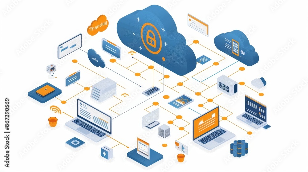 Poster cloud computing and secure data network illustration
