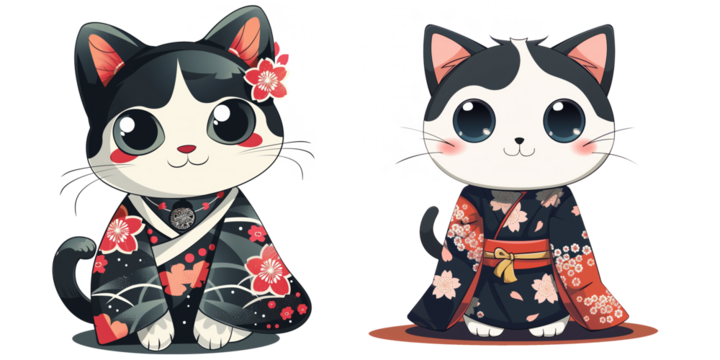 Whiskers of Wonder: Iconic Kawaii Cat Illustration in Japanese Art Style
