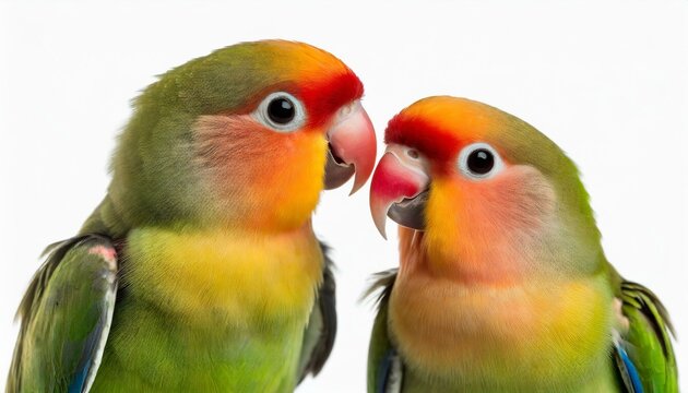 Pair of lovebirds agapornis-fischeri isolated on white background