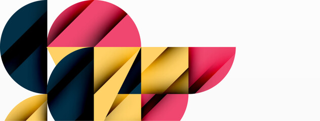 Circle, square and flower petal geometric background. Round shapes composition for wallpaper, banner, background or landing