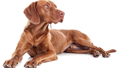 Hungarian hound pointer vizsla laying on a white background