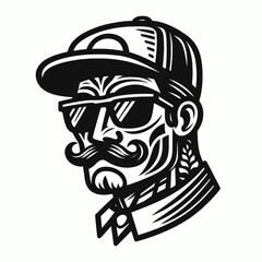 cool handsome man with mustache and tattoo hipster portrait illustration