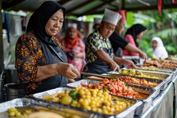 Woman Serving Food at a Buffet
