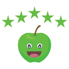Customer experience vector icon. Icon with cute apple and rating stars. 5 star rating. Icon for restaurants and meals