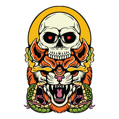 Fototapeta premium Skull with tiger vector illustration