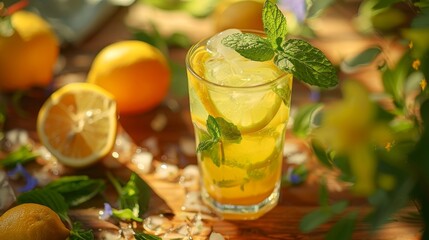 Refreshing Lemonade with Mint and Lemon Slices