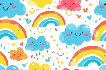 Cheerful Rainbows and Smiling Clouds Pattern