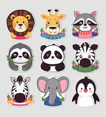 Cute Animals printable stickers clipart vector illustration set