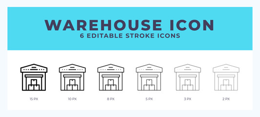 Warehouse icon with editable stroke. Outline icon vector illustration.