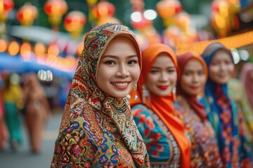 Fototapeta premium Smiling Woman in Colorful Headscarf