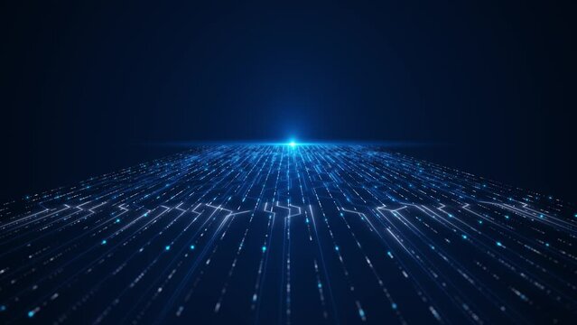 Blue matrix digital background, Big data Computer flow cyber blockchain circuit network system, data transfer, virtual reality Cyber Space stream Matrix wave deep cyber flow blockchain, metaverse,