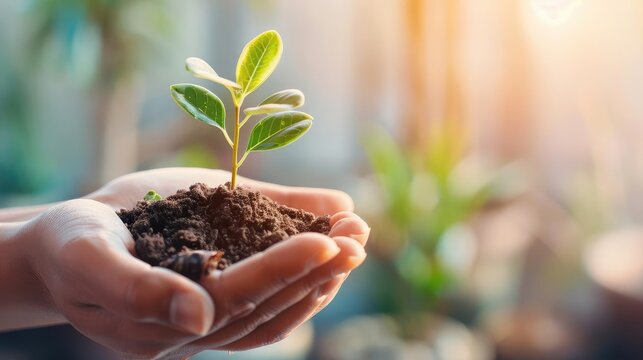 Hand holding sustainable finance report, eco-friendly investment returns, green growth