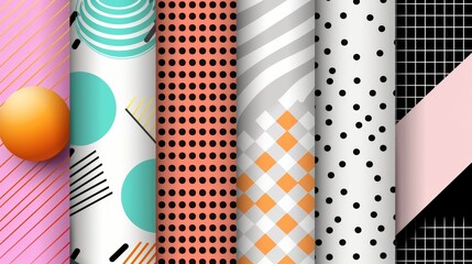 Obraz premium Memphis vector patterns collection, seamless designs with 80s-90s aesthetic, bright colors and funky geometric shapes, perfect for trendy fashion projects