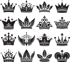 Crown design silhouette set black color . white color background