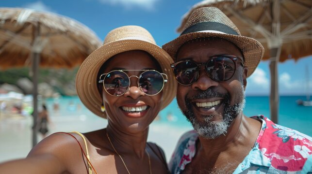 portrait of Black elderly couple on vacation