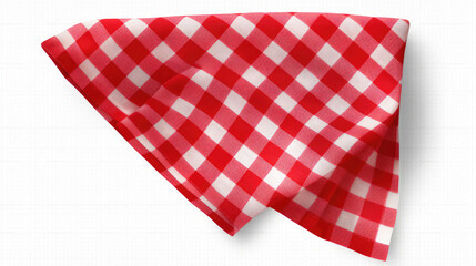 Red checkered folded cloth isolated on transparent, kitchen picnic towel top view. Checked napkin. png, generative ai