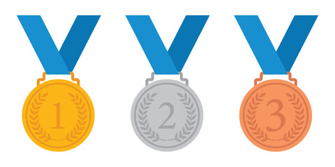Gold silver and bronze medal with ribbon . first second and third place winner awards. medal icon set for competition, game, achievement. transparent png and vector illustration.