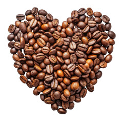Fototapeta premium Coffee beans forming heart top view isolated on transparent background