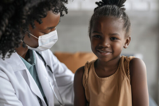 Young black girl receives vaccination from pediatrician in doctors office