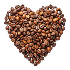 Obraz premium Coffee beans forming heart top view isolated on transparent background