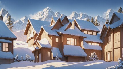 Naklejka premium 雪に覆われた美しい山間の村