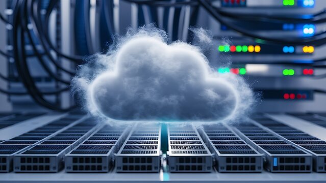 Natural cloud enveloped in smoke above server racks in a futuristic data center, highlighting seamless integration of cloud technology

 - Powered by Adobe