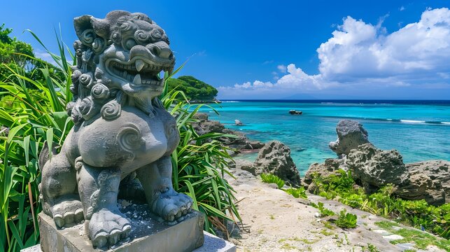 沖縄のシーサーと海