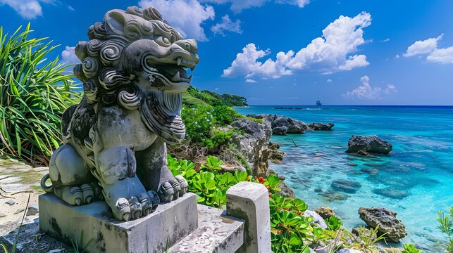 沖縄のシーサーと海