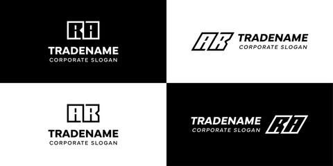 Letters AR and RA Square and Dynamic Logo Set, for business with Initials RA or AR