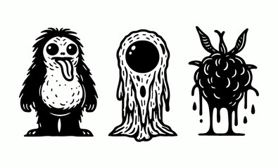 funny cute monsters collection illustration, cute cartoon aliens set