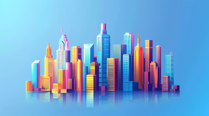 Obraz premium Colorful city skyline with tall buildings
