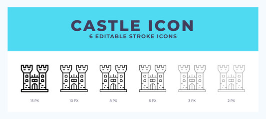 Castle icon with different stroke. Editable stroke. Vector illustration.