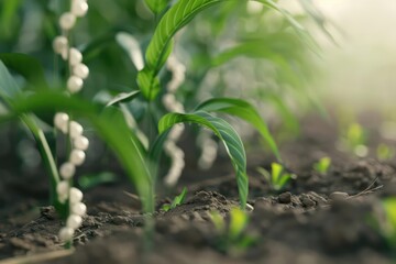 Conceptual illustration of genetic engineering transforming agriculture for a sustainable future