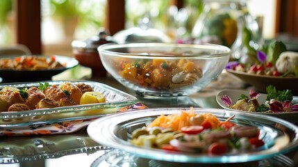 Close-up of Appetizers on a Glass Table